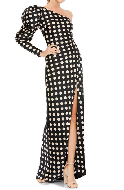 Mac Duggal One Shoulder Polka Dot Sheath Gown In Black White00