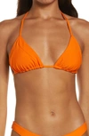 Frankies Bikinis Sky Triangle Rib Knit Bikini Top In Marmalade