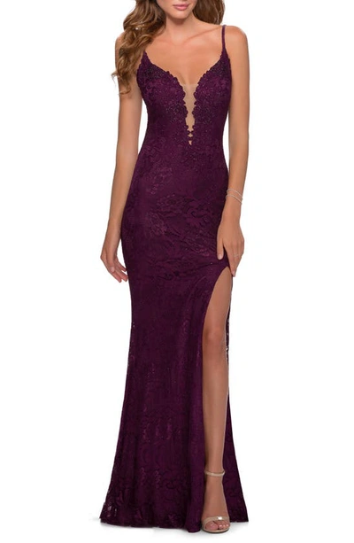 La Femme Strappy-back Long Jersey Dress In Dark Berry