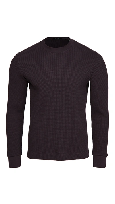 Theory Mattis Pullover In Waffle Knit Cotton In Dark Eggplant