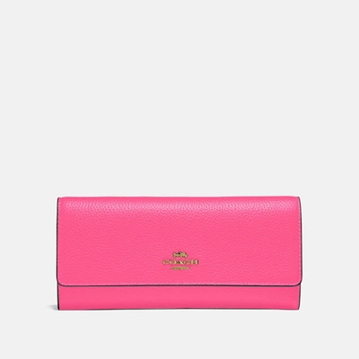 Coach Soft Trifold Wallet In Brass/confetti Pink