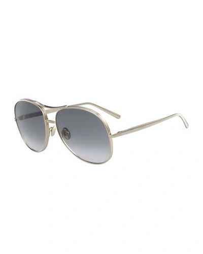 Chloé Nola Oversized Square Aviator Sunglasses In Gold-light Gray