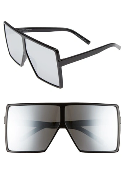 Saint Laurent Sl 183 Betty 68mm Oversize Mirrored Shield Sunglasses In Black/silver Mirror
