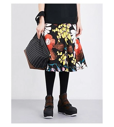 Marni Floral-print Cotton And Linen-blend Midi Skirt In Black