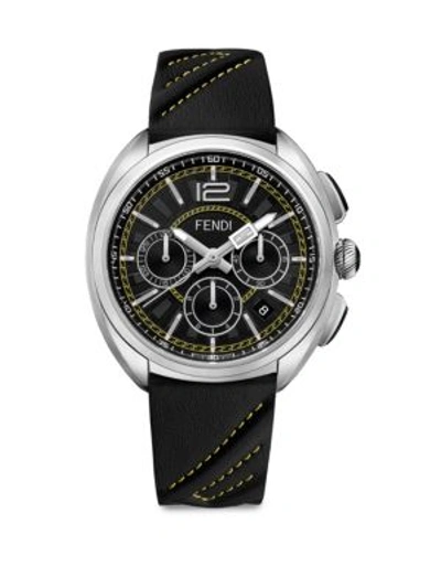 Fendi Momento  Stainless Steel And Romano Leather Strap Watch In Black
