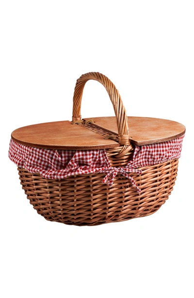 Picnic Time Gingham Country Basket In Red