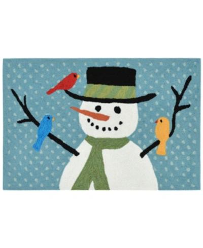 Liora Manne Front Porch Indoor/outdoor Snowman And Friends Blue 2' X 3' Area Rug