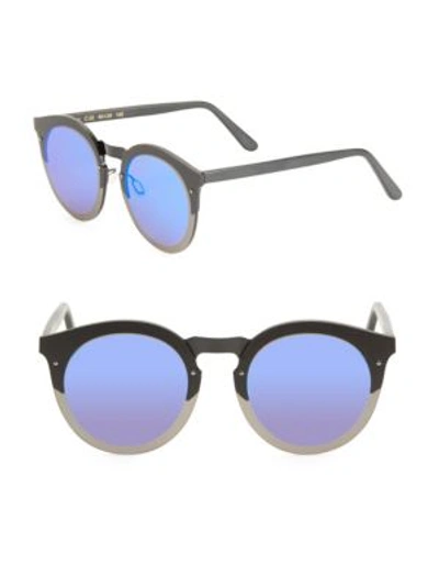 Illesteva Palermo 49mm Matte Round Mirrored Sunglasses In Black