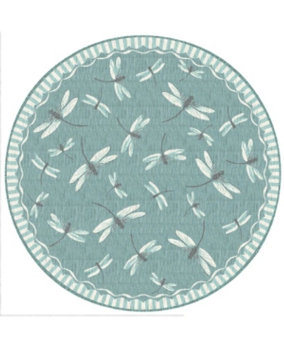 Liora Manne Carmel Dragonfly 7'10" X 7'10" Round Rug In Aqua