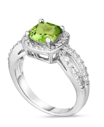 Macy's Simulated Birthstone Cushion Cubic Zirconia Halo Solitaire Ring In Silver Plate In August,simulated Peridot