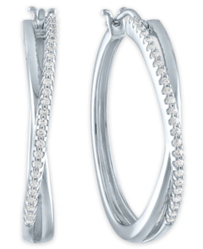 Macy's Diamond Crossover Hoop Earrings (1/4 Ct. T.w.) In Sterling Silver