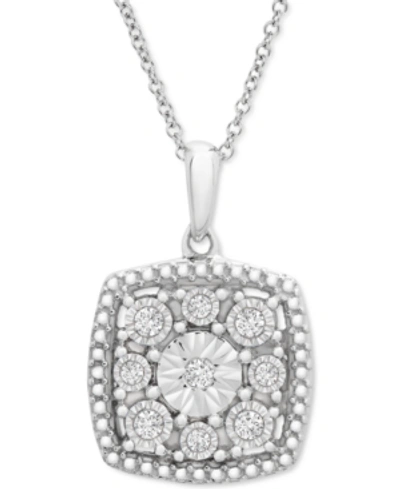 Macy's Diamond Cushion Cluster 18" Pendant Necklace (1/10 Ct. T.w.) In Sterling Silver