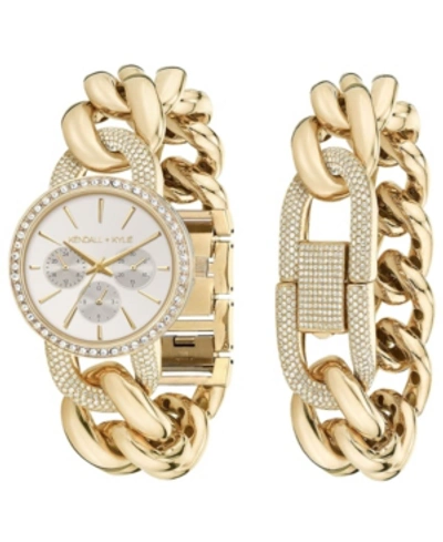 Kendall + Kylie Women's  Large Open-link Crystal Embellished Gold Tone Stainless Steel Strap Analog W