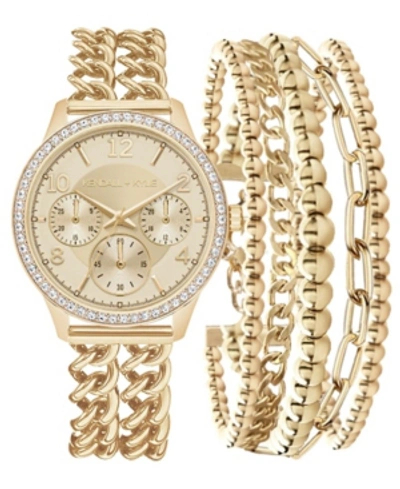 Kendall + Kylie Women's  Double Gold Tone Stainless Steel Strap Analog Watch And Layered Bracelet Set