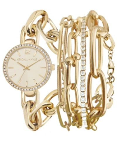 Kendall + Kylie Women's  Dainty Gold Tone Chain Link Stainless Steel Strap Analog Watch And Layered B In Open Misce