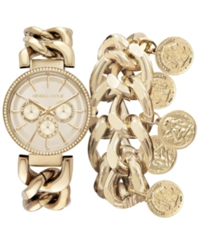 Kendall + Kylie Women's  Chunky Chain Gold Tone Stainless Steel Strap Analog Watch And Coin Bracelet
