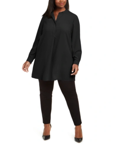 Anne Klein Plus Size Longer Length Nehru Tunic In Anne Black