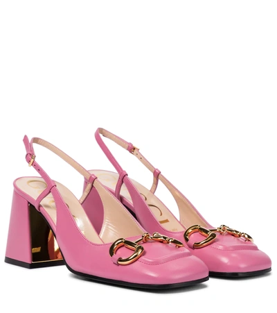 Gucci Baby Horsebit-detailed Leather Slingback Pumps In Pink