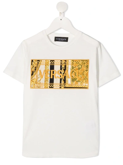 Young Versace Kids' Barocco Embroidered-logo T-shirt In White
