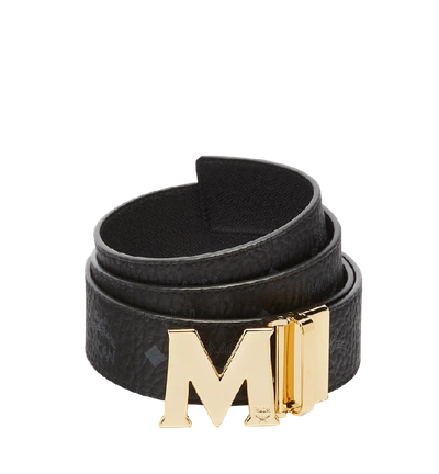 Mcm Reversible M-buckle Belt - Golden Buckle In Black