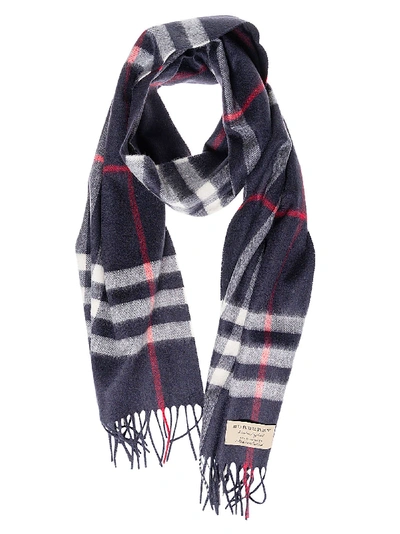 Burberry Checked Scarf In Navy
