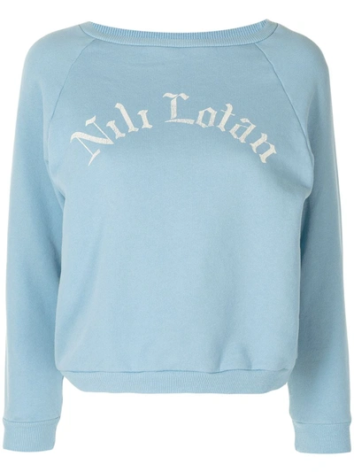 Nili Lotan Classic Crewneck Logo Sweatshirt In Blue