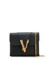 Versace Virtus Smooth Leather Wallet Chain Bag In Black