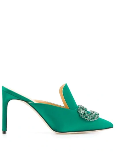 Giannico Daphne 100mm Slip On Mules In Green