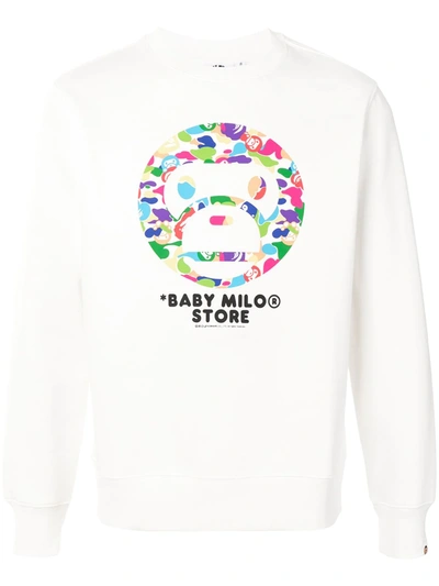 *baby Milo® Store By *a Bathing Ape® Logo-print Long-sleeve Sweatshirt In White
