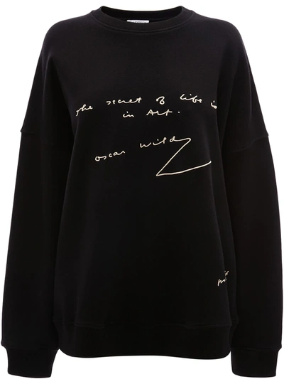Jw Anderson Quote Embroidered Oversized Raglan Sweatshirt In Black