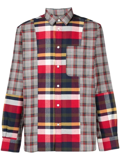 Maison Kitsuné Check-print Patchwork Shirt In Red