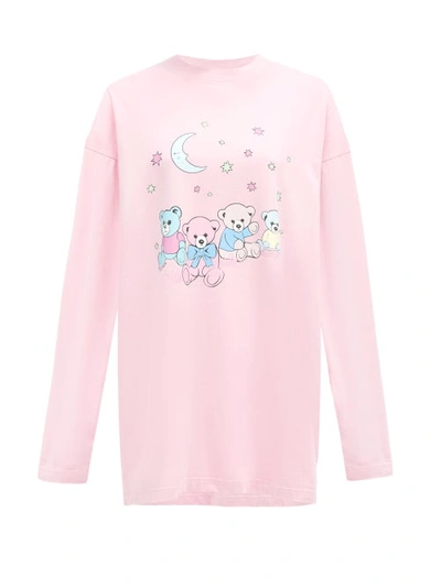 Balenciaga Bear Print Oversized Long-sleeved T-shirt In Pink