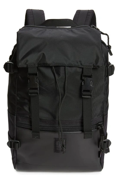 Topo Designs Heritage Rover Water Resistant Backpack In Ballistic Black/black Leather