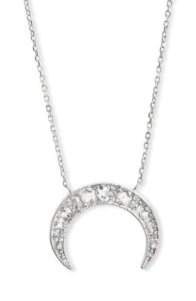 Anzie White Sapphire Crescent Moon Pendant Necklace In Silver