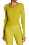 Alo Yoga Gather Long Sleeve Rib Crop Top In Chartreuse