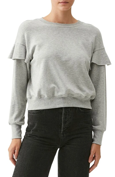 Michael Stars Kacey Ruffle Crop Sweatshirt In Heather Grey