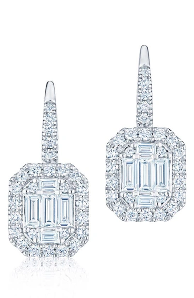 Kwiat Sunburst Halo Baguette Diamond Stud Earrings In White Gold/ Diamond