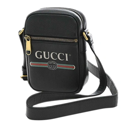 Pre-owned Gucci Black Leather Logo Messenger Bag