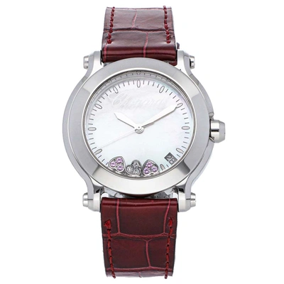 Pre-owned Chopard Mop Diamonds Stainless Steel Happy Sport "happy Heart" 278475-3044 Women's Wristwatch 36 Mm In White