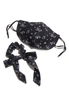 Free People Womens Black Floral-print Cotton Face Covering And Hair Tie 1 Size