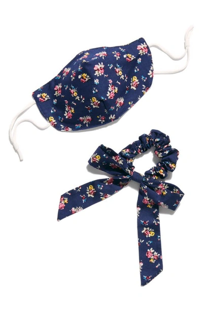 Free People Floral-print Face Mask And Scrunchie Set In Navy