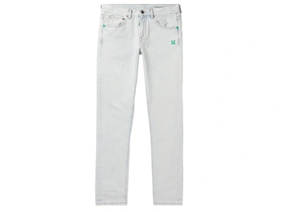 Pre-owned Off-white Bleached Slim Fit Denim Jeans Bleach/mint
