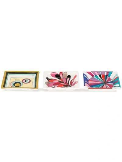 Emilio Pucci Farfalle, Sole And Occhi Print Valet Tray Set In White