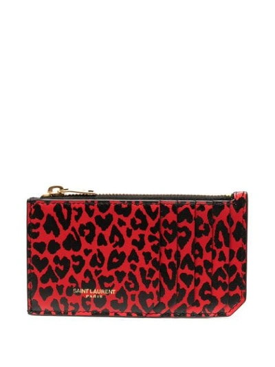 Saint Laurent Leopard-print Purse In Red