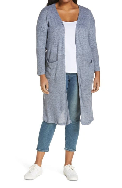 Bobeau Marled Open Front Long Cardigan In Copen Blue