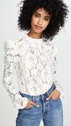 Wayf Emma Puff Sleeve Lace Bodysuit In Ivory Chenille Lace