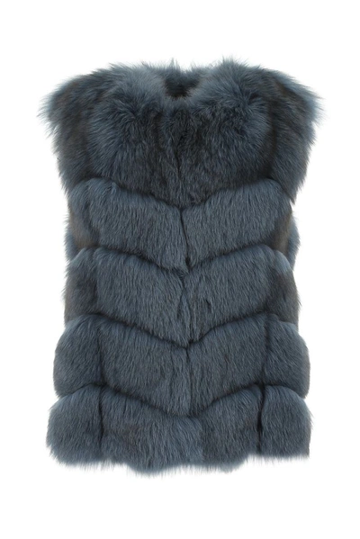 Yves Salomon Sleeveless Fox Gilet In Blue