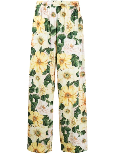 Dolce & Gabbana Floral-print Silk-blend Wide-leg Pants In Multicolor