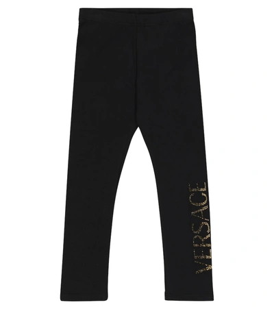 Versace Kids' Logo-print Cotton-blend Leggings 8-14 Years In Black