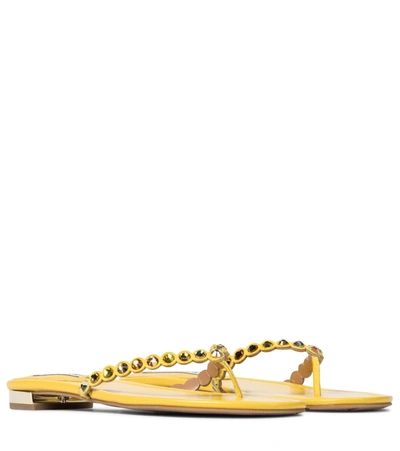 Aquazzura Tequila Embellished Thong Sandals In Yellow